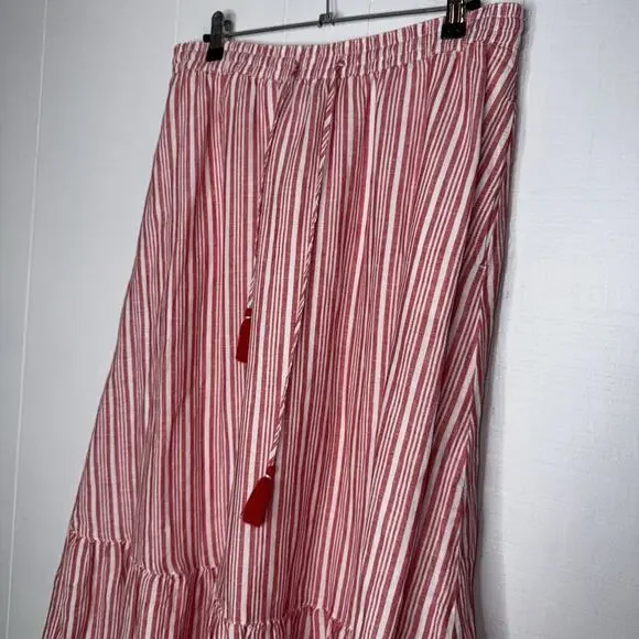 Talbots Women’s Stripe Linen Maxi Skirt Red White Coastal Beach Size Medium - Picture 4 of 6